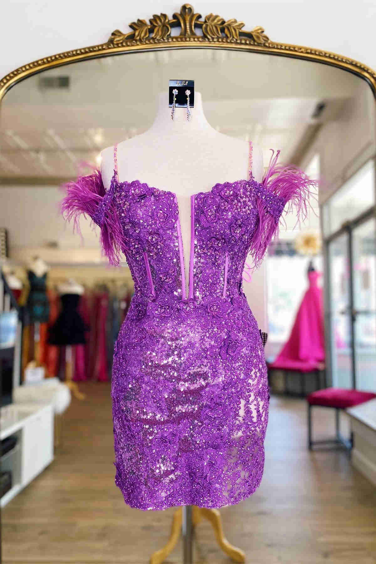 Sheath Off The Shoulder Lace Homecoming Dress, Purple / 6 Sheath Off The Shoulder Lace Homecoming Dress, Purple / 6