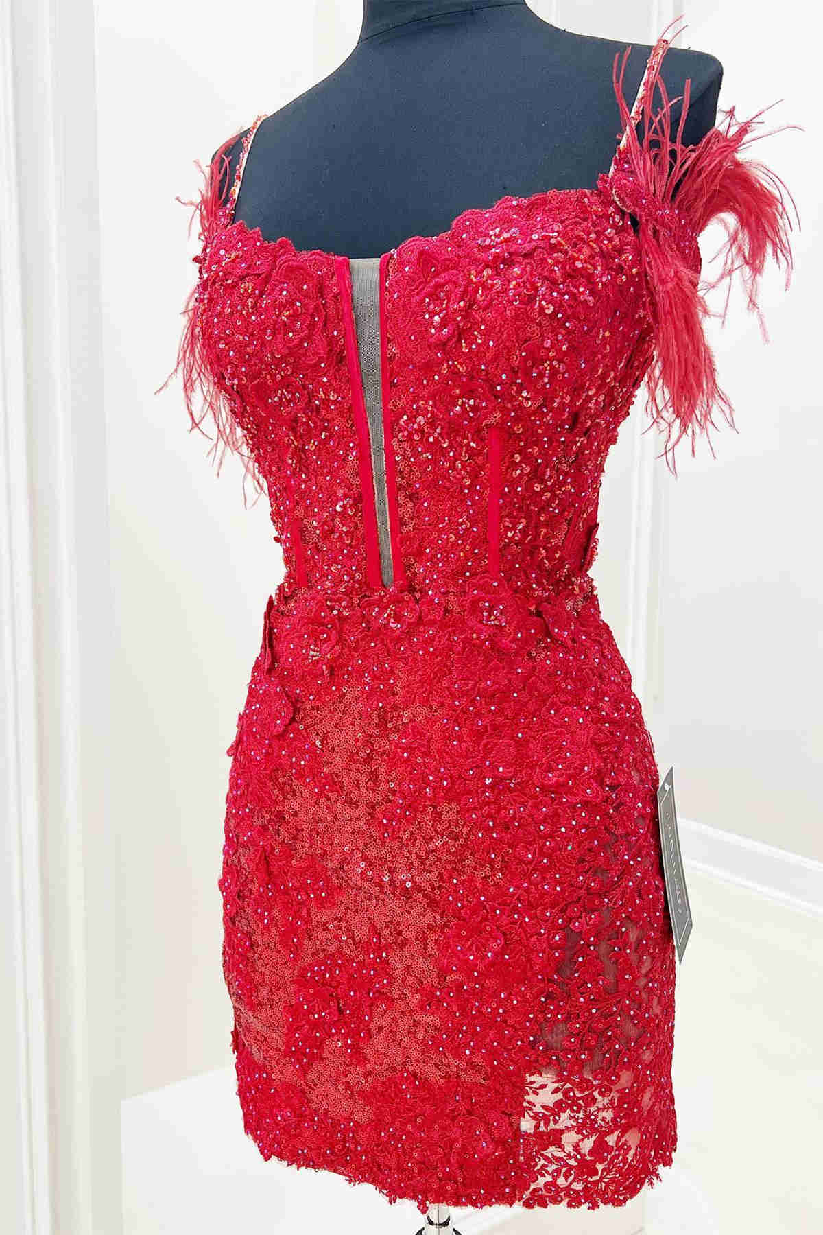 Honora Short Red Sheath Off The Shoulder Sequined Lace Homecoming Dress Red / 8 Honora Short Red Sheath Off The Shoulder Sequined Lace Homecoming Dress Red / 8