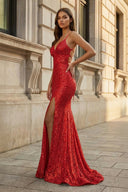 Sparkly Orange Sequins Mermaid Long Prom Dress – Dresses by KissProm | Available at KissProm