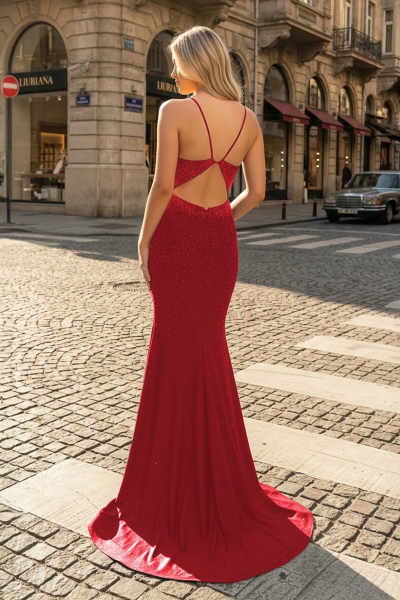 Mermaid Spaghetti Straps Beaded Satin Prom Dress, Red / 2 Mermaid Spaghetti Straps Beaded Satin Prom Dress, Red / 2