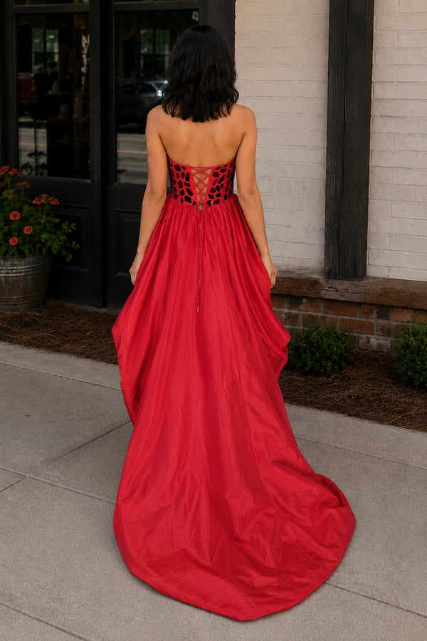 Sparkly Red Sweetheart Mirror High-Low Homecoming Dress - KissProm