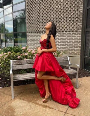 Sparkly Red Sweetheart Mirror High-Low Homecoming Dress - KissProm