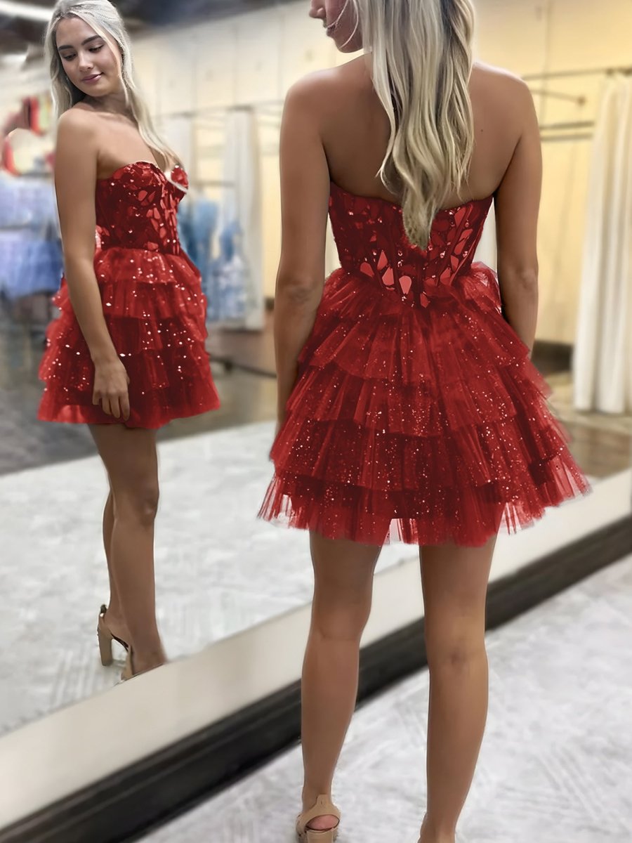 Sparkly Champagne Sweetheart A-Line Tulle Tiered Homecoming Dress Sparkly Champagne Sweetheart A-Line Tulle Tiered Homecoming Dress