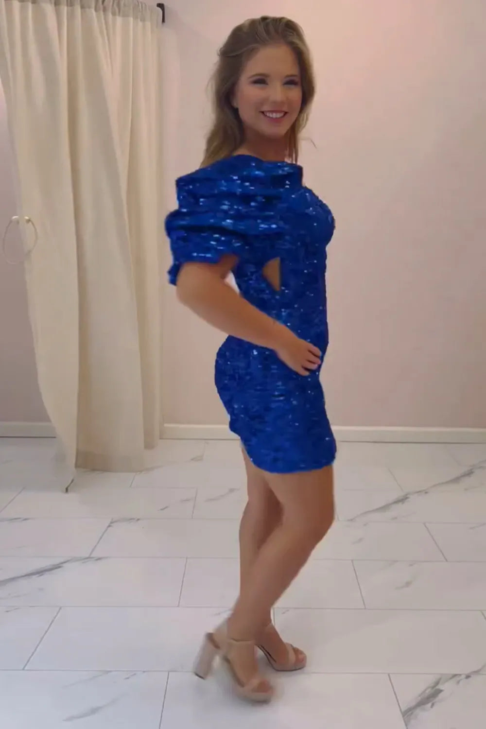 Dominica | Sparkly Royal Blue One Shoulder Sequins Bodycon Short Homecoming Dress - KissProm