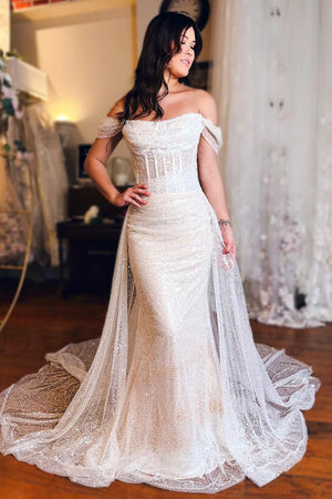 Mermaid Off the Shoulder Sequins Wedding Dresses – Wedding Dresses by KissProm | Available at KissProm