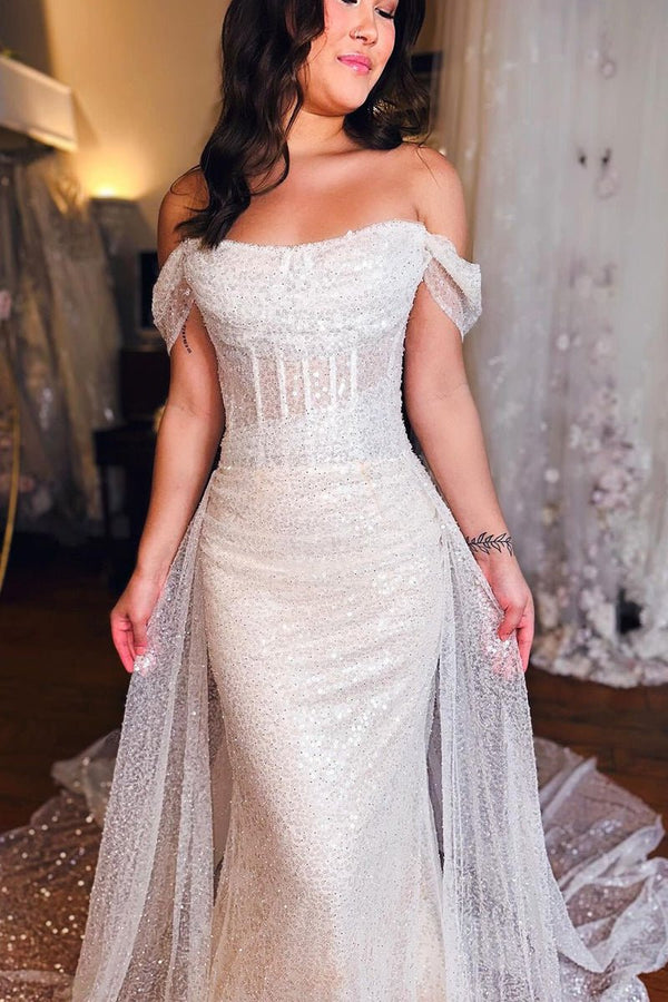 Mermaid Off the Shoulder Sequins Wedding Dresses – Wedding Dresses by KissProm | Available at KissProm