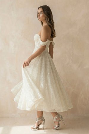 Jackie | A-Line Sparkly Sequined Tea-Length Wedding Dresses