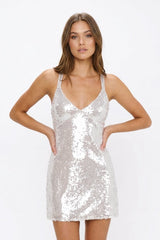 Sparkly Sequins V - Neck Sheath Graduation Dress - KissProm