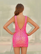 Della |Short Bodycon Stripes Homecoming Dress with Sequins