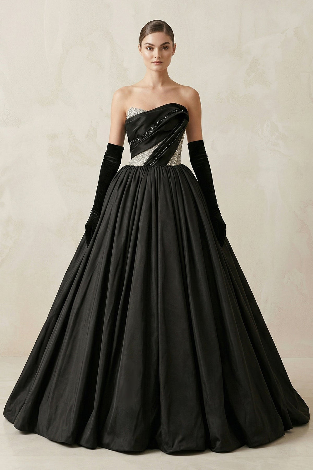 Sparkly Strapless Satin Ball Gown Wedding Dresss in Black - KissProm Wedding Dresses
