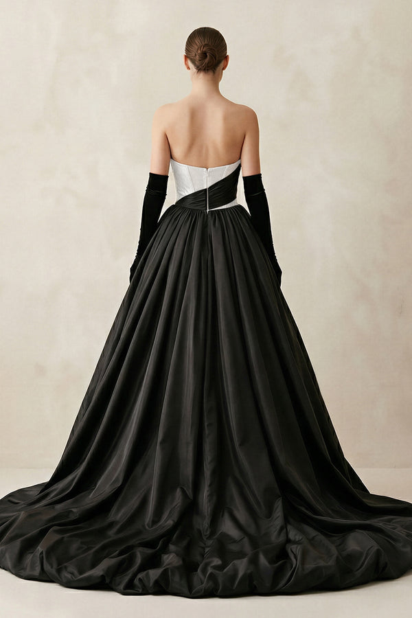 Sparkly Strapless Satin Ball Gown Wedding Dresss in Black - KissProm Wedding Dresses