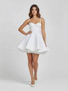 Spinel | White - Spaghetti Straps A Line Satin Short Homecoming Dress With Lace - KissProm