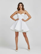 Spinel | White - Spaghetti Straps A Line Satin Short Homecoming Dress With Lace - KissProm