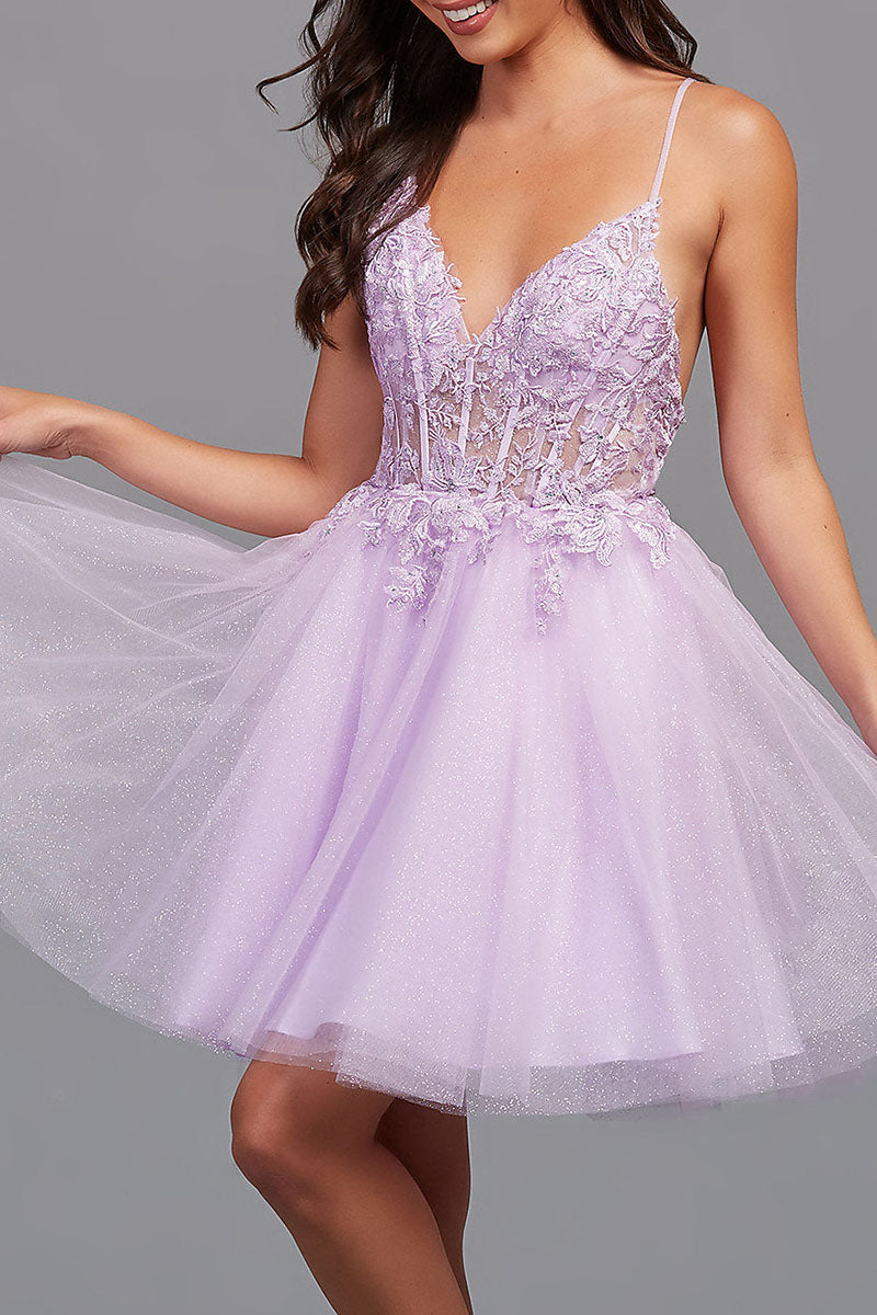 Althea |A-Line Backless Tulle Appliqued Homecoming Dress
