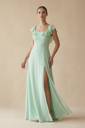 Square Neck A - Line Bridesmaid Dress with Ruffles - KissProm Bridesmaid Dresses