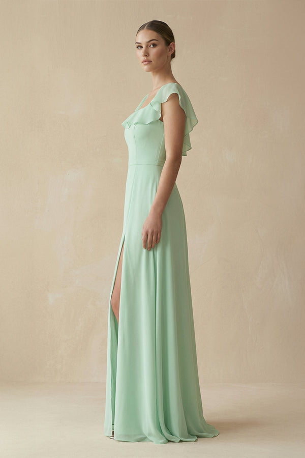 Square Neck A - Line Bridesmaid Dress with Ruffles - KissProm Bridesmaid Dresses