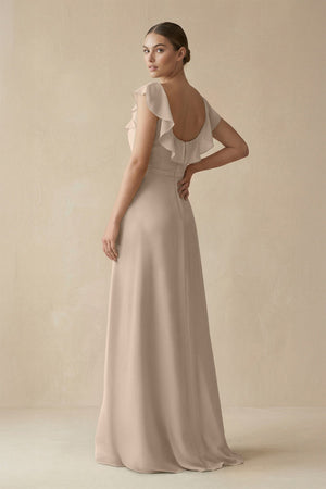 Square Neck A - Line Bridesmaid Dress with Ruffles in Almond - KissProm Bridesmaid Dresses