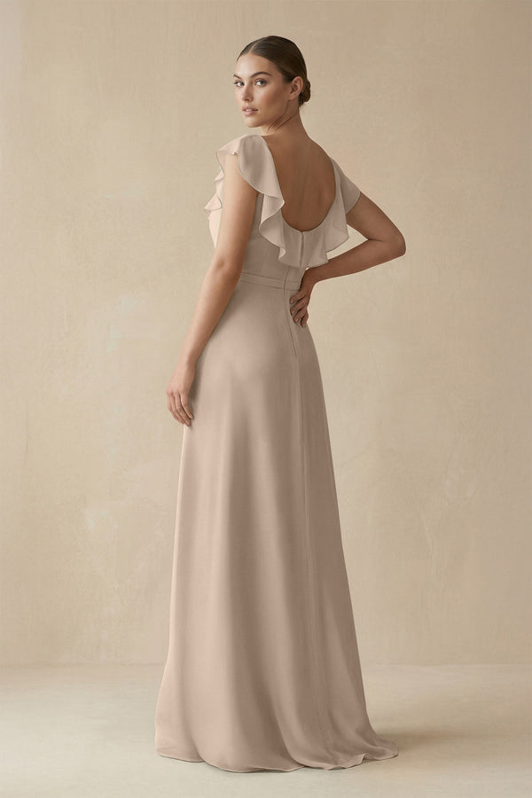 Square Neck A - Line Bridesmaid Dress with Ruffles in Almond - KissProm Bridesmaid Dresses