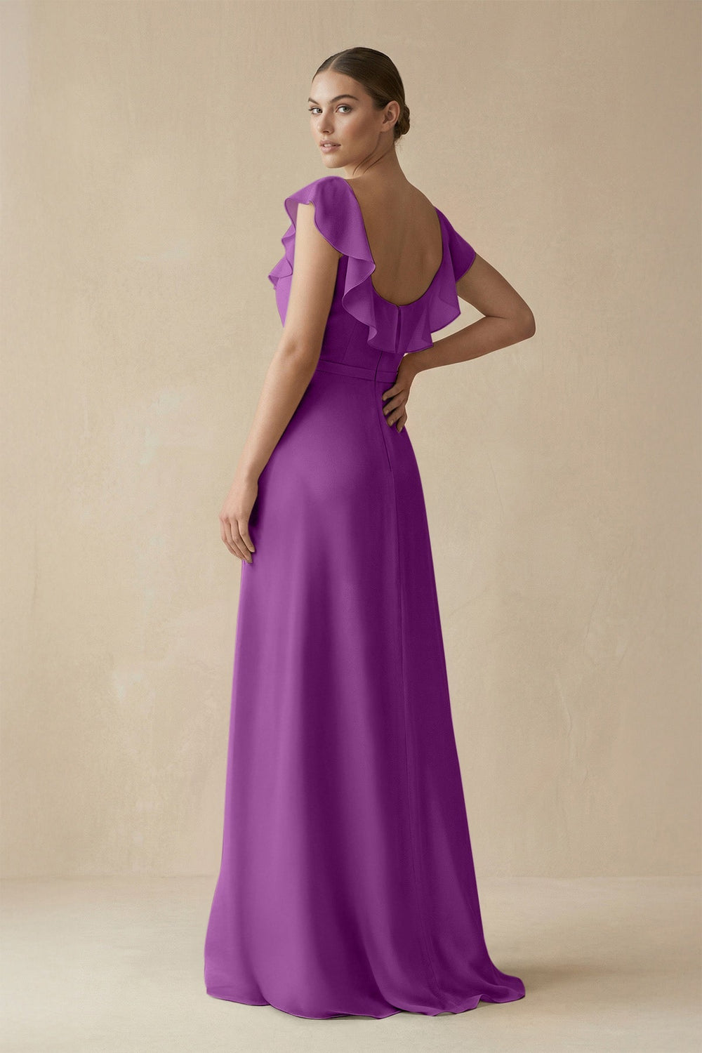Square Neck A - Line Bridesmaid Dress with Ruffles in Amethyst - KissProm Bridesmaid Dresses