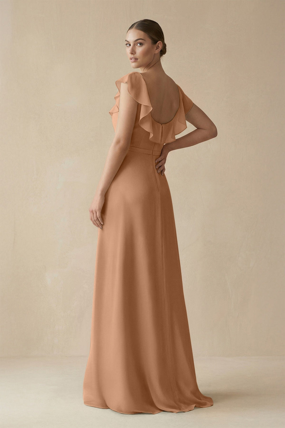 Square Neck A - Line Bridesmaid Dress with Ruffles in Bronzer - KissProm Bridesmaid Dresses