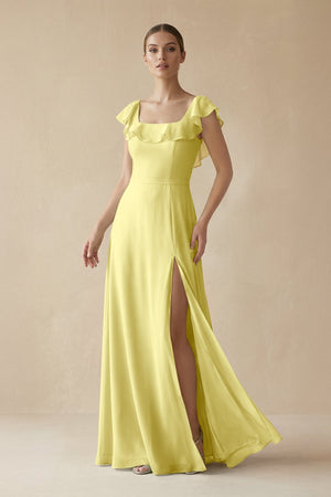 Square Neck A - Line Bridesmaid Dress with Ruffles in Buttercup - KissProm Bridesmaid Dresses