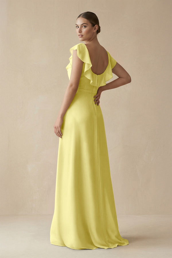 Square Neck A - Line Bridesmaid Dress with Ruffles in Buttercup - KissProm Bridesmaid Dresses