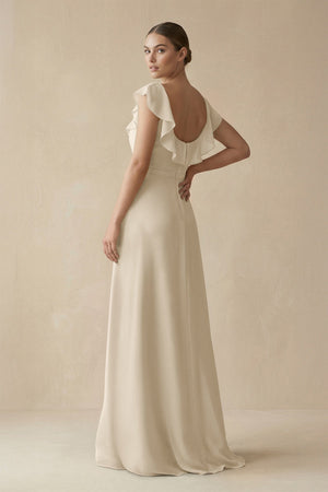 Square Neck A - Line Bridesmaid Dress with Ruffles in Champagne - KissProm Bridesmaid Dresses