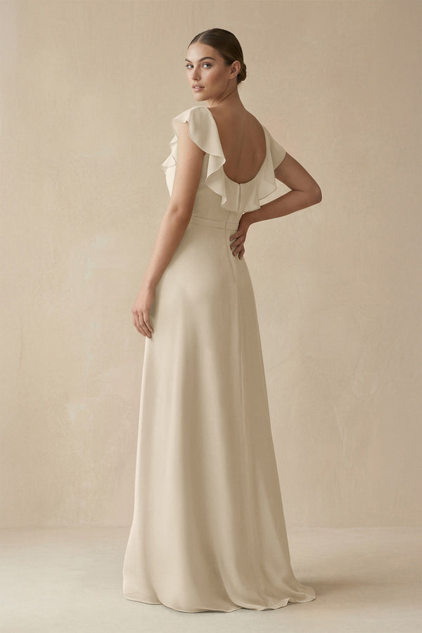 Square Neck A - Line Bridesmaid Dress with Ruffles in Champagne - KissProm Bridesmaid Dresses