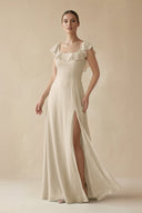 Square Neck A - Line Bridesmaid Dress with Ruffles in Champagne - KissProm Bridesmaid Dresses