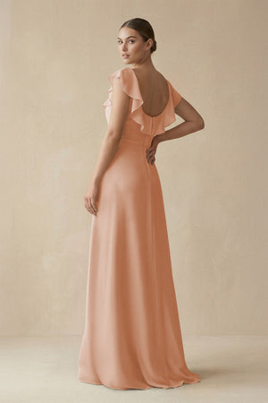 Square Neck A - Line Bridesmaid Dress with Ruffles in Champagne Rose - KissProm Bridesmaid Dresses