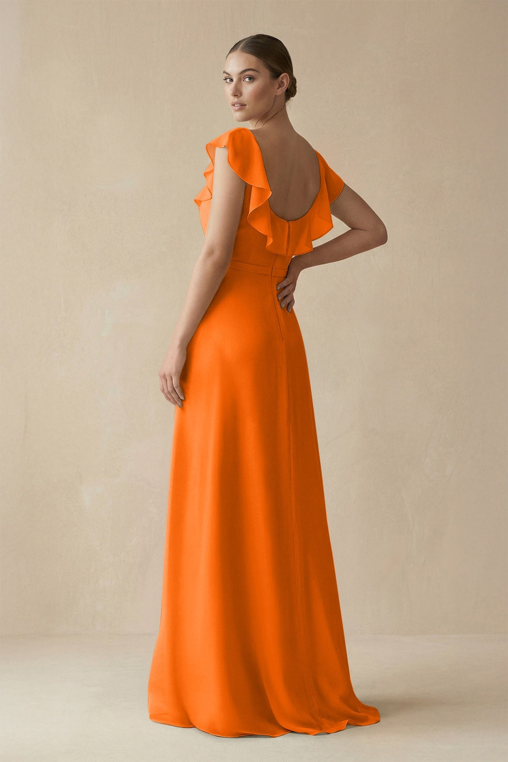 Square Neck A - Line Bridesmaid Dress with Ruffles in Cinnamon - KissProm Bridesmaid Dresses