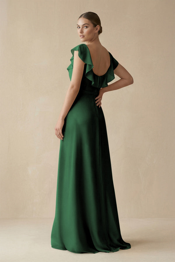 Square Neck A-Line Bridesmaid Dress with Ruffles in Dark Green, Dark Green / 14