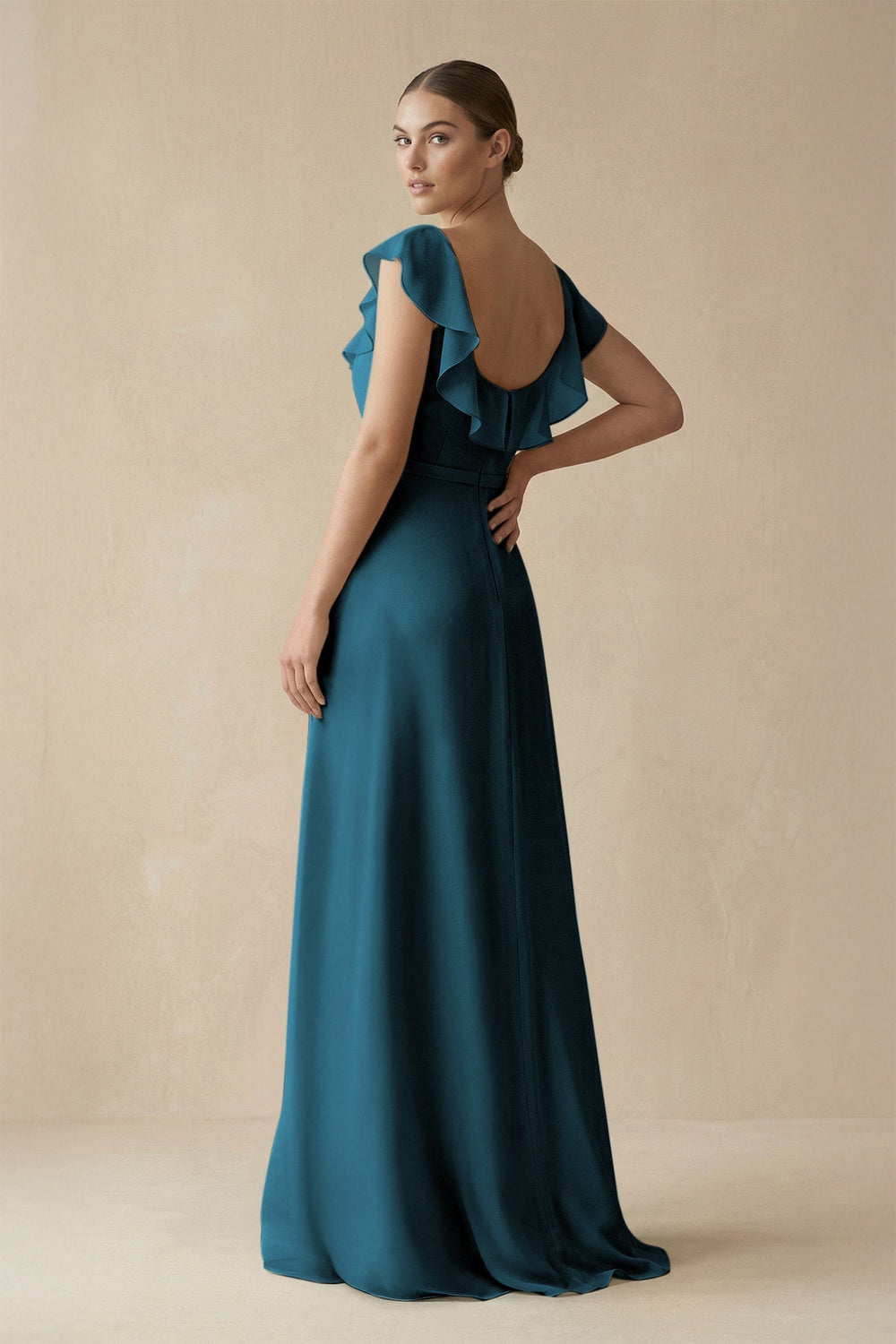 Square Neck A - Line Bridesmaid Dress with Ruffles in Dark Teal - KissProm Bridesmaid Dresses