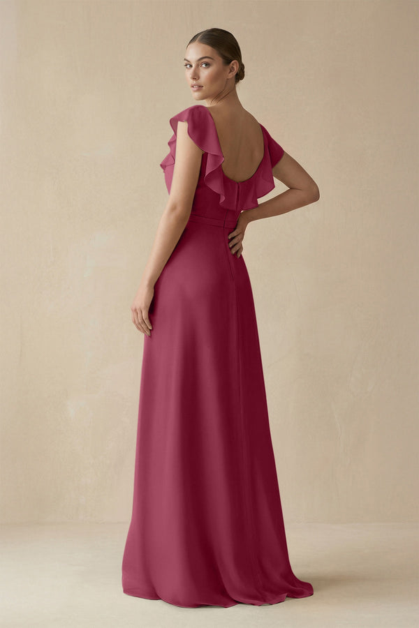 Square Neck A - Line Bridesmaid Dress with Ruffles in Desert Rose - KissProm Bridesmaid Dresses