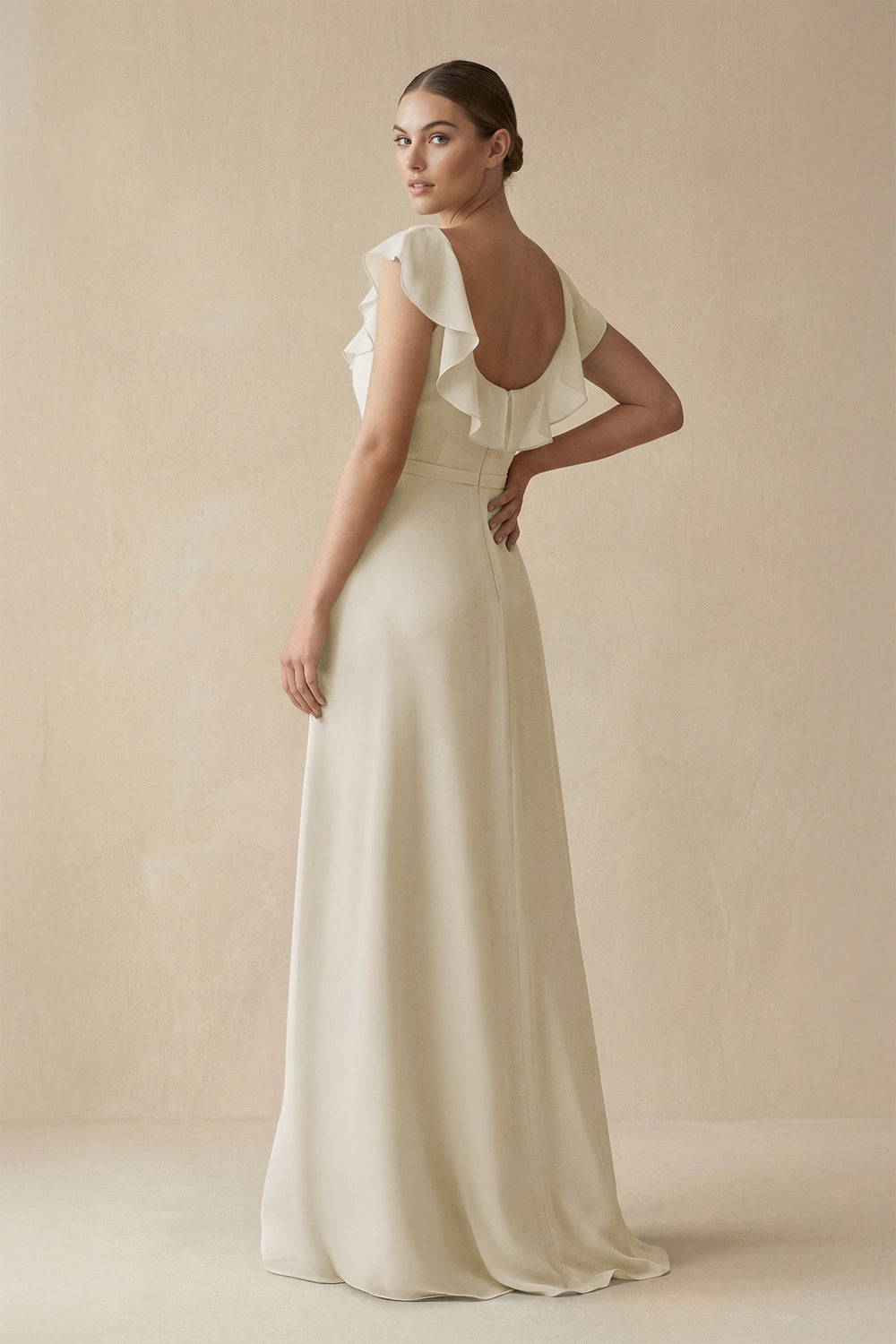 Square Neck A - Line Bridesmaid Dress with Ruffles in Dove Gray - KissProm Bridesmaid Dresses