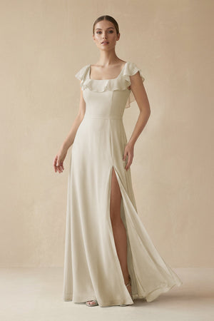 Square Neck A - Line Bridesmaid Dress with Ruffles in Dove Gray - KissProm Bridesmaid Dresses