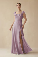 Square Neck A - Line Bridesmaid Dress with Ruffles in Dusk - KissProm Bridesmaid Dresses