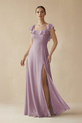 Square Neck A - Line Bridesmaid Dress with Ruffles in Dusk - KissProm Bridesmaid Dresses