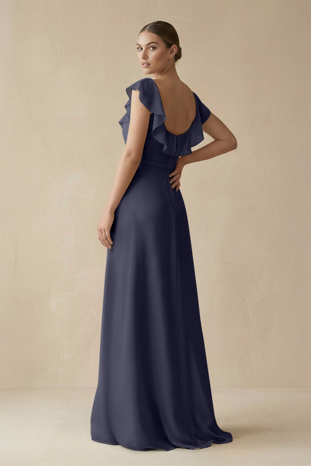 Square Neck A - Line Bridesmaid Dress with Ruffles in Dusk Blue - KissProm Bridesmaid Dresses