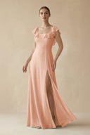 Square Neck A - Line Bridesmaid Dress with Ruffles in English Rose - KissProm Bridesmaid Dresses