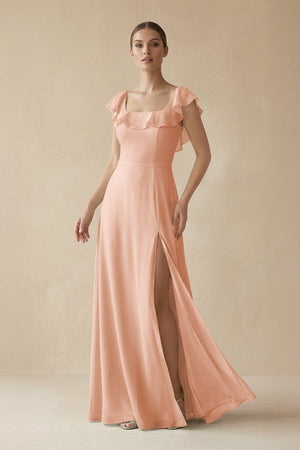 Square Neck A - Line Bridesmaid Dress with Ruffles in English Rose - KissProm Bridesmaid Dresses