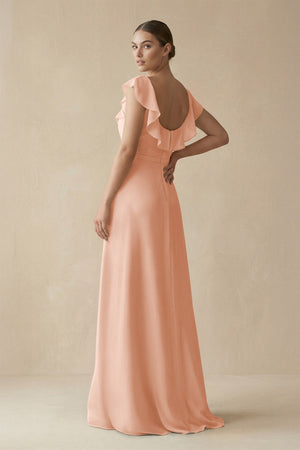 Square Neck A - Line Bridesmaid Dress with Ruffles in English Rose - KissProm Bridesmaid Dresses