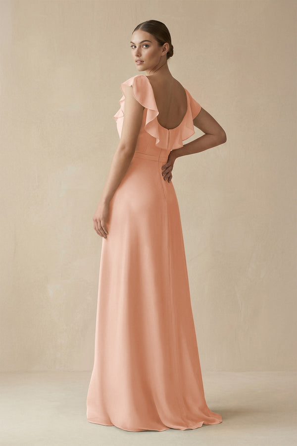 Square Neck A - Line Bridesmaid Dress with Ruffles in English Rose - KissProm Bridesmaid Dresses