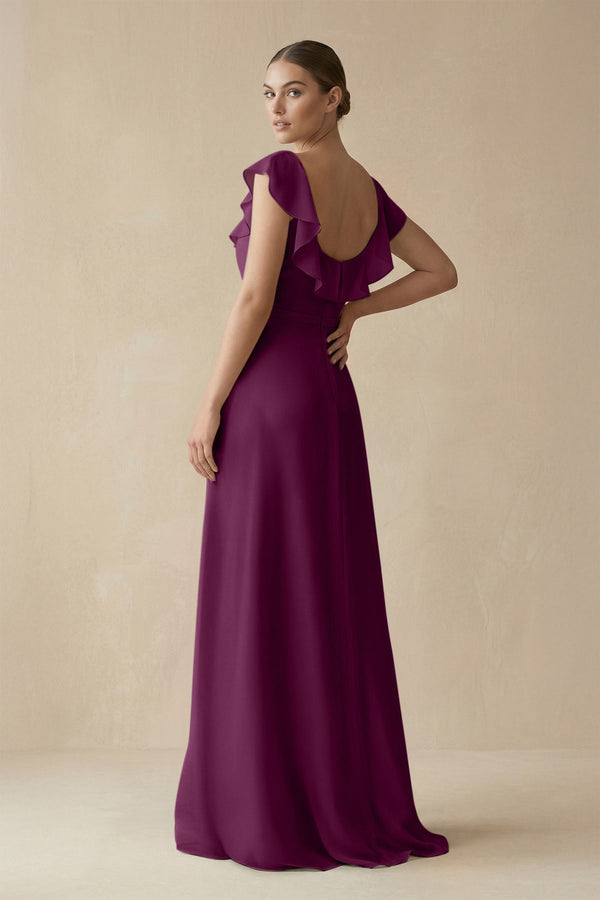 Square Neck A - Line Bridesmaid Dress with Ruffles in Fig - KissProm Bridesmaid Dresses