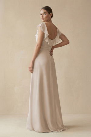 Square Neck A - Line Bridesmaid Dress with Ruffles in Frost - KissProm Bridesmaid Dresses