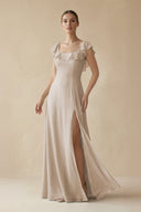 Square Neck A - Line Bridesmaid Dress with Ruffles in Frost - KissProm Bridesmaid Dresses