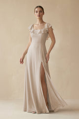 Square Neck A - Line Bridesmaid Dress with Ruffles in Frost - KissProm Bridesmaid Dresses