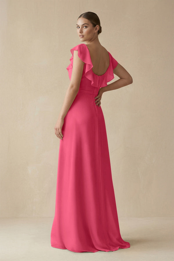 Square Neck A - Line Bridesmaid Dress with Ruffles in Fuchsia - KissProm Bridesmaid Dresses