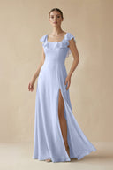 Square Neck A - Line Bridesmaid Dress with Ruffles in Ice - KissProm Bridesmaid Dresses