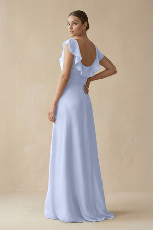 Square Neck A - Line Bridesmaid Dress with Ruffles in Ice - KissProm Bridesmaid Dresses